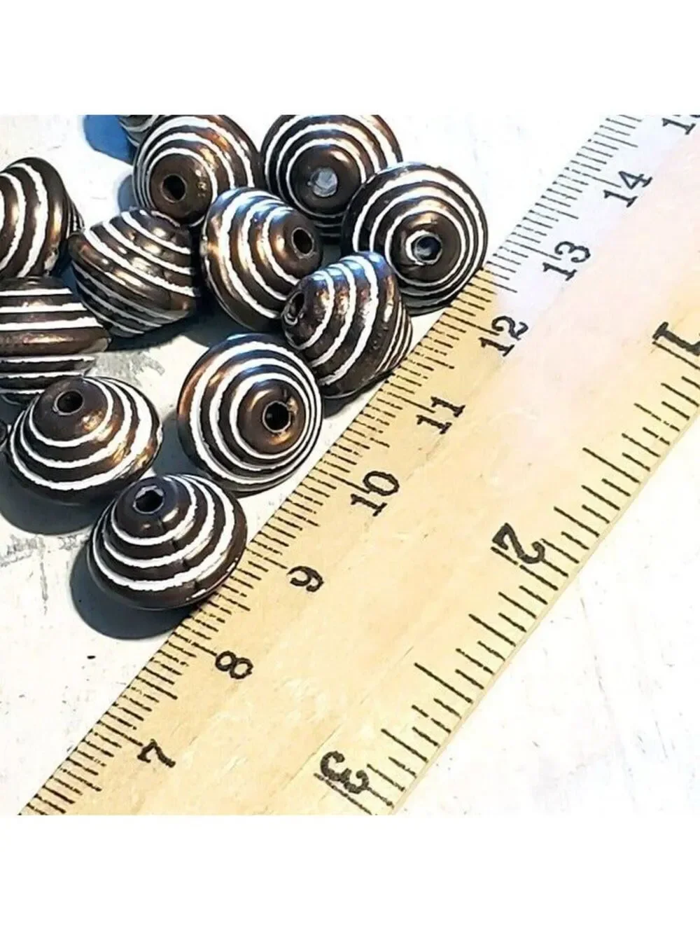 Bronze White Striped Vintage 80s New Wave 14X12 Bicone Acrylic Beads 10 pcs